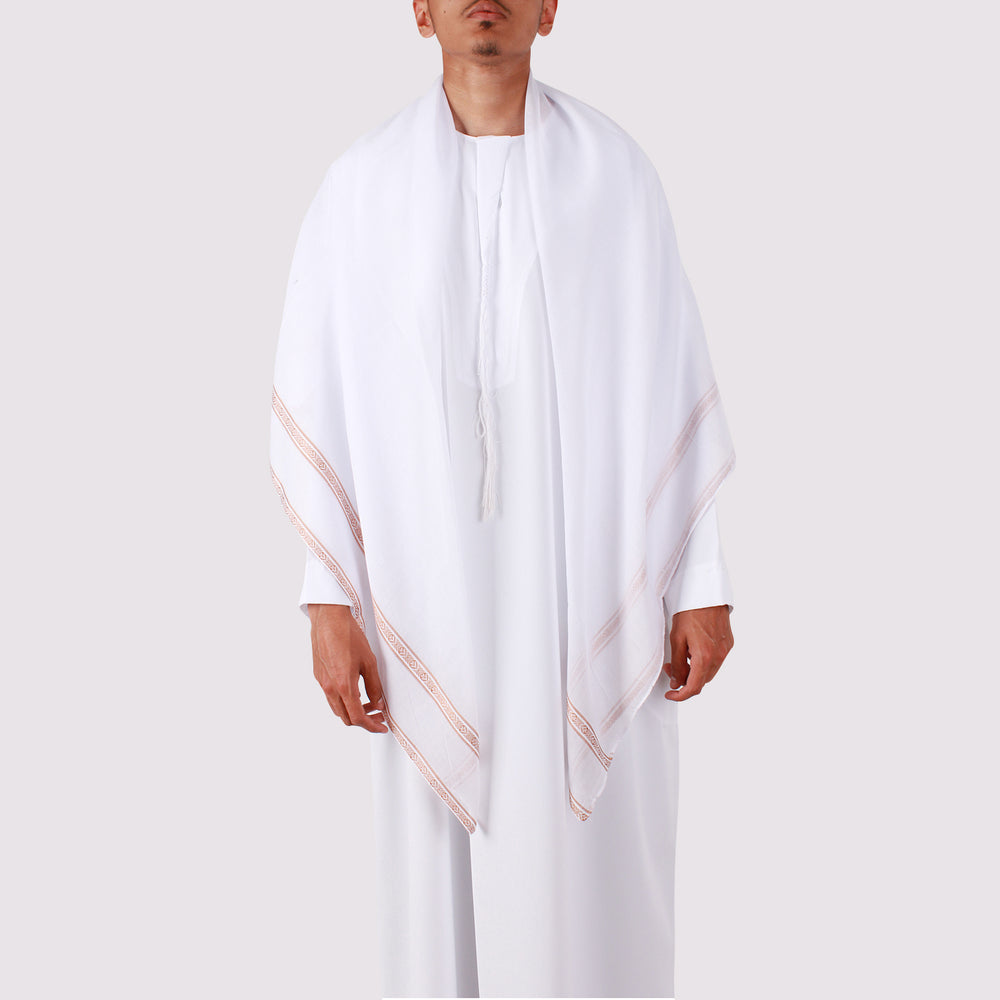 Plain White Scarf with Gold Trim