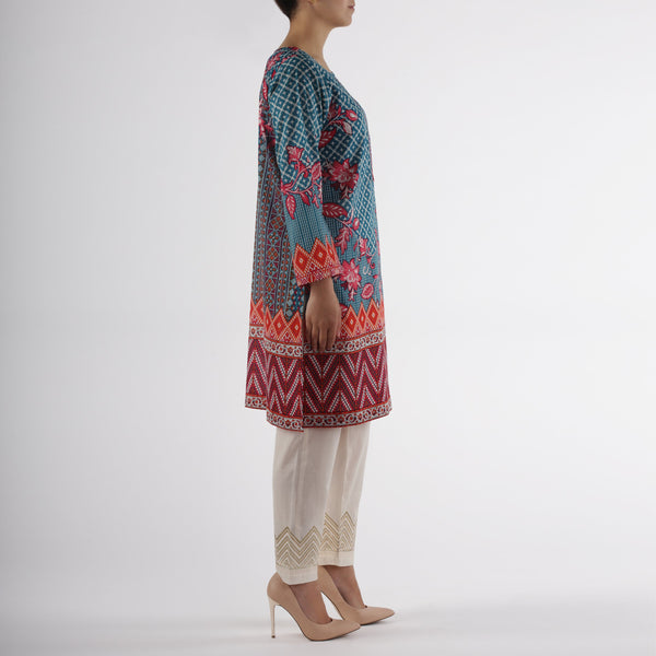 Oaks Teal Lawn Printed Kurti - Anaya Clothing