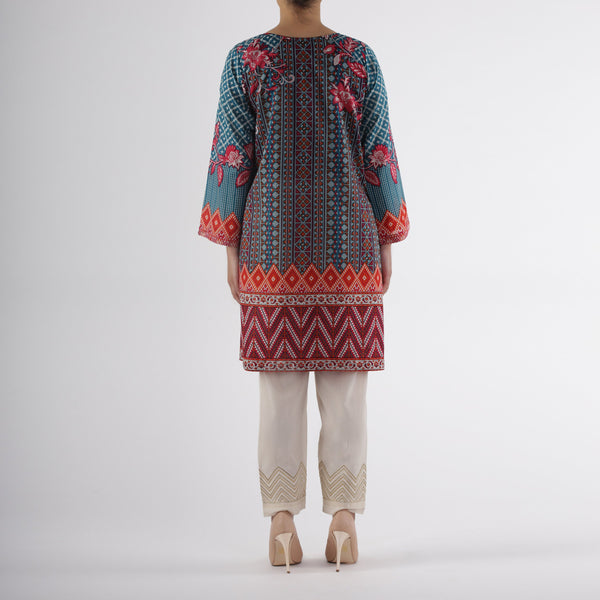 Oaks Teal Lawn Printed Kurti - Anaya Clothing