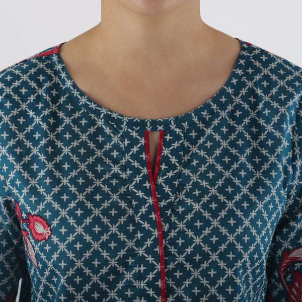Oaks Teal Lawn Printed Kurti - Anaya Clothing