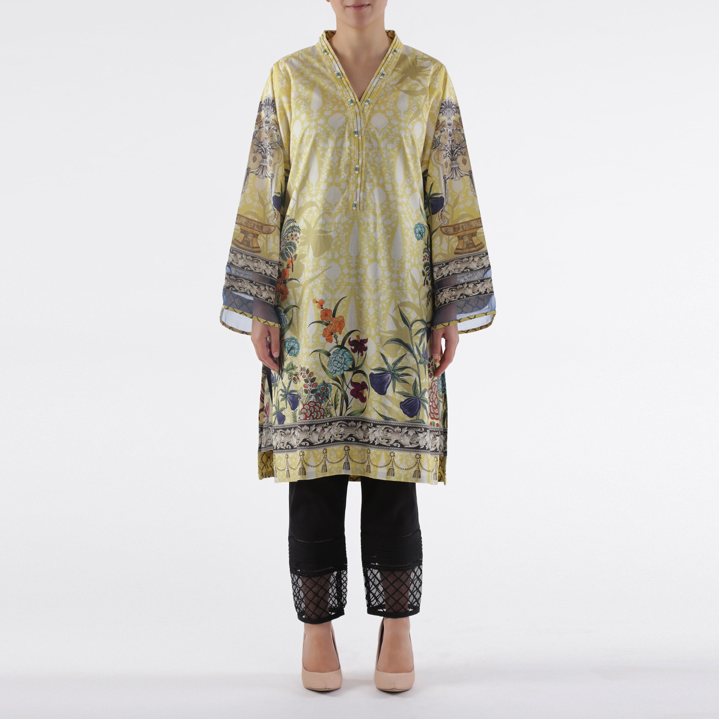 Oaks Lemon Green Printed Kurti - Anaya Clothing
