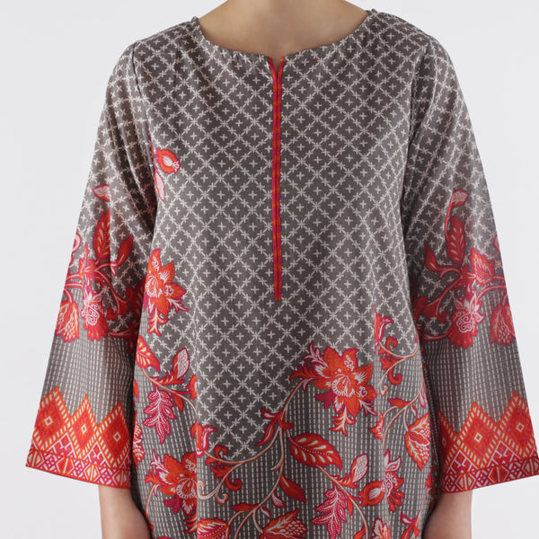 Oaks Grey Lawn Printed Kurti - Anaya Clothing
