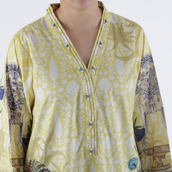 Oaks Lemon Green Printed Kurti - Anaya Clothing