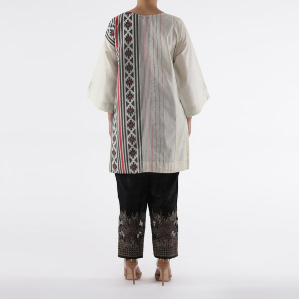 Oaks Off-White Jacquard Printed Kurti - Anaya Clothing